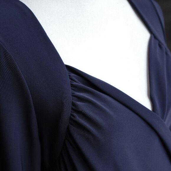 Kiyonna Blue Wrap Dress Navy Bridesmaid A Line Sweetheart Fit Flare Essential - Picture 5 of 11